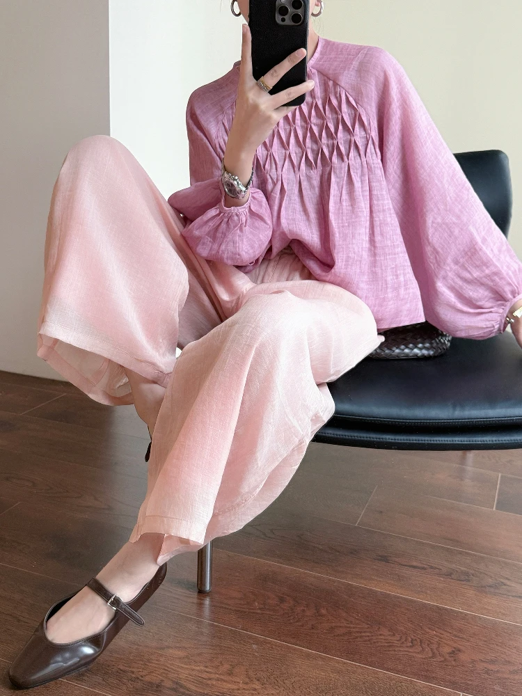 

Рубашка-топ Tasyavan с капюшоном, длинными рукавами, круглым вырезом, из окрашенной конопляной ткани, свободного кроя, с защитой от солнца, с эффектом сборки, для защиты от старения, под собственной торговой маркой