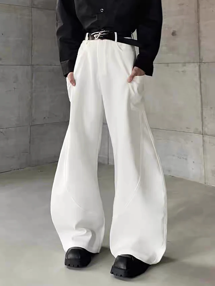 REDDACHIC Vintage Białe Spodnie Garniturowe z Kieszeniami Cargo Męskie Cleanfit Patchwork Luźne Szerokie Nogawki Bootcut Spodnie Robocze Codzienne Ubrania