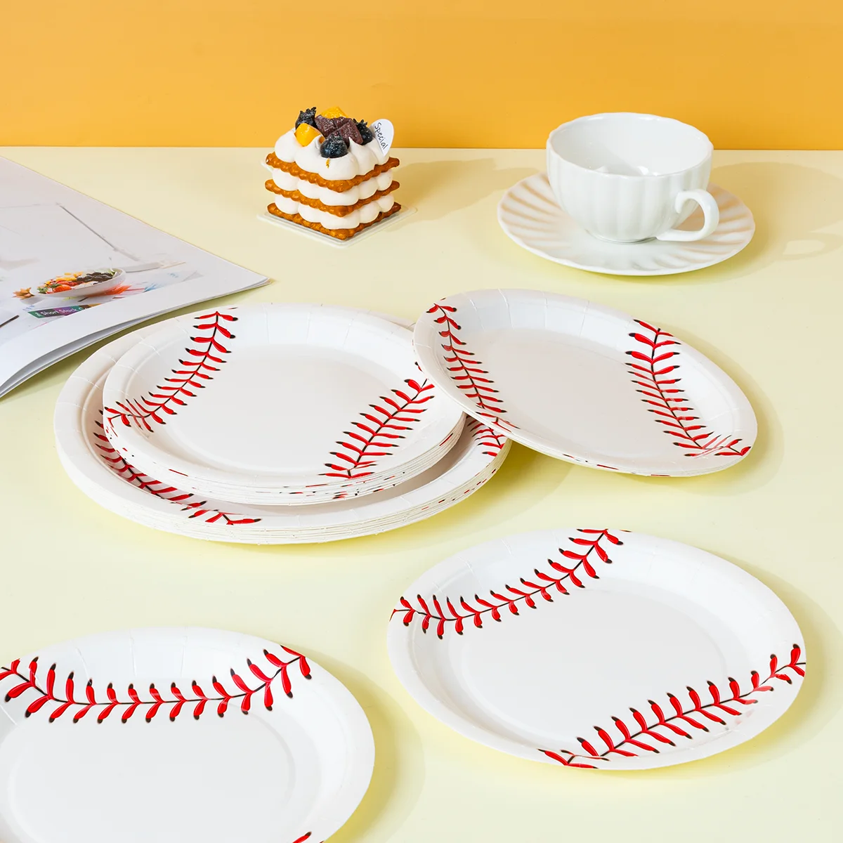 10/25/50Pcs Baseball Print Disposable Paper Plates Heavy Duty Tableware for Kids Baseball Birthday and Game Day Parties image 4