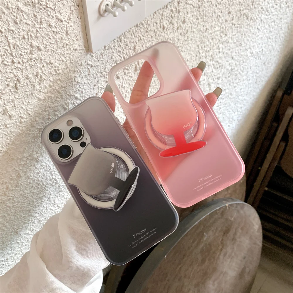 

Simple Elegant Black Red Wine Glass Korean Ins Magnetic Holder Magsafe Wireless Charge Case For iPhone 13 14 15 16 Pro Max Cover