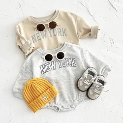 0-18M Baby Girls Clothes Bubble Romper Letter Print New York Pullover Button Triangle Jumpsuit Boy Spring Fall Stylish Bodysuit