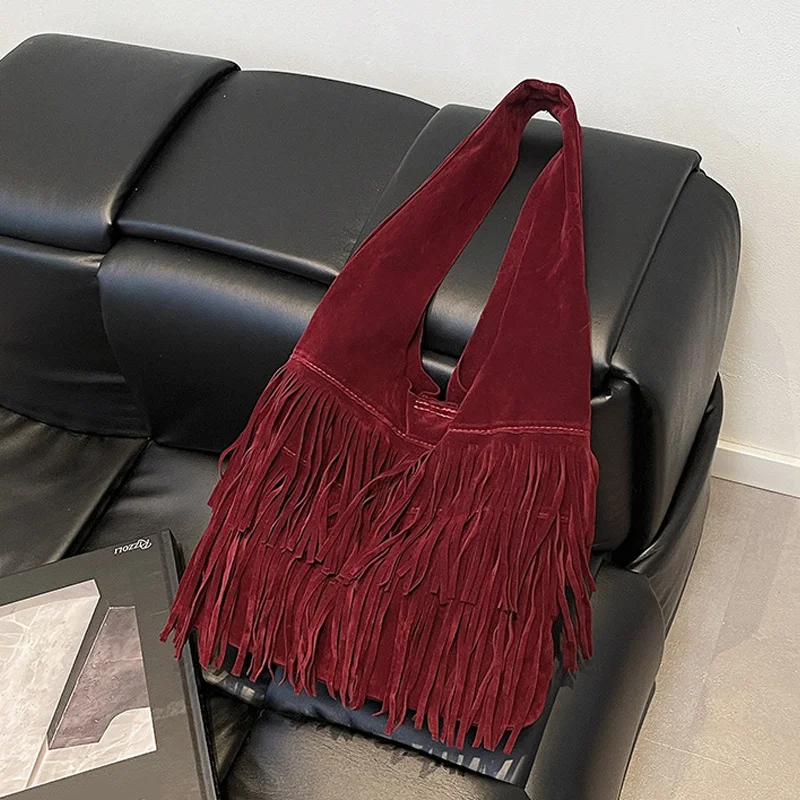Wildleder-Quasten-Umhängetaschen aus hochwertigem Kunstleder, modische, geräumige, luxuriöse und beliebte Damen-Handtaschen, lässig, neu – Detail 24