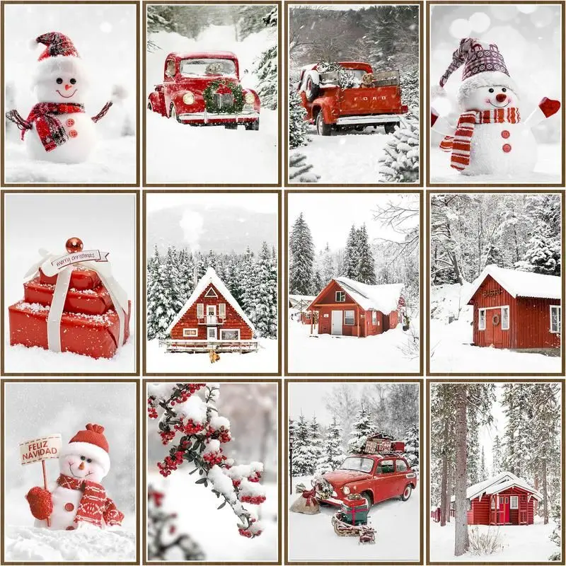 

CHENISTORY Picture By Number Winter Scenery Drawing On Canvas Handpainted Art Gift Diy Oil Painting Snowman Kits Home Decoration