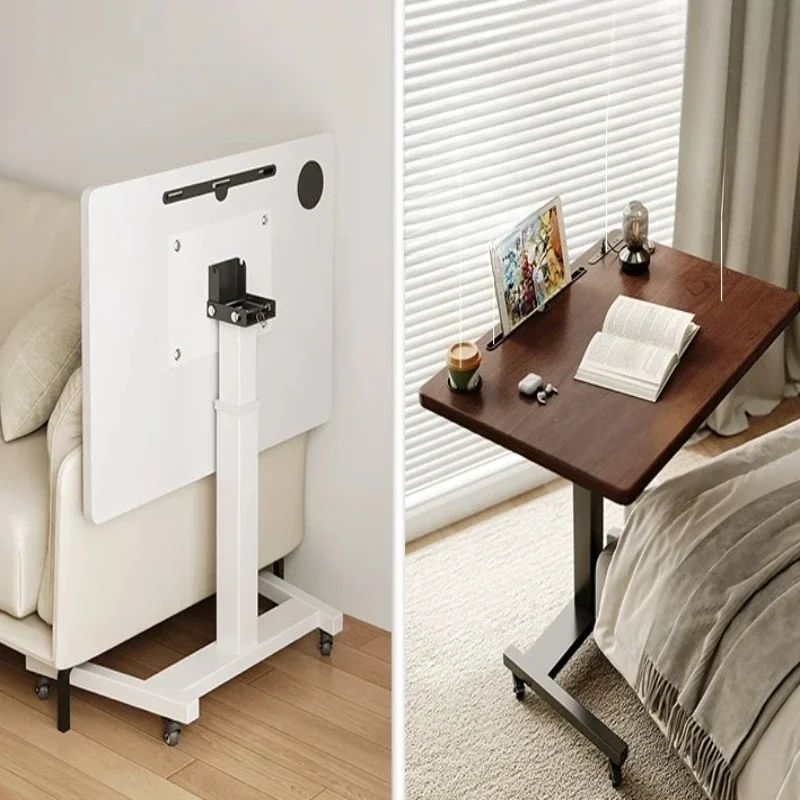 Hand Crank Height Adjustable Desk 75-112cm Compact Folding Table Mobile Standing Workstation 60x52cm Top Universal Wheels