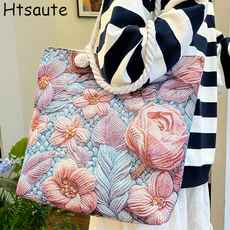 

Canvas Bag High Quality Reusable Shopping Shoulder Bag Women Simple Casual Daily Use Handbag Totes Female Portable Folding Purse