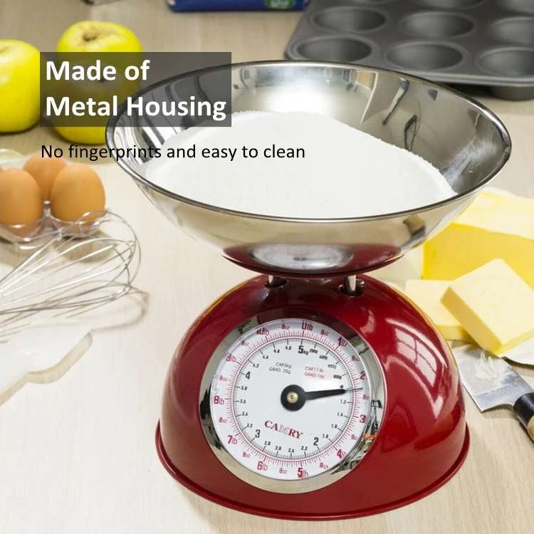 低価格金属製ハウジングダイヤル式スプリングバランス機械式キッチン計量食品スケールスプリングスケール、ボウル付き、5kg、4kg、20g計量可能