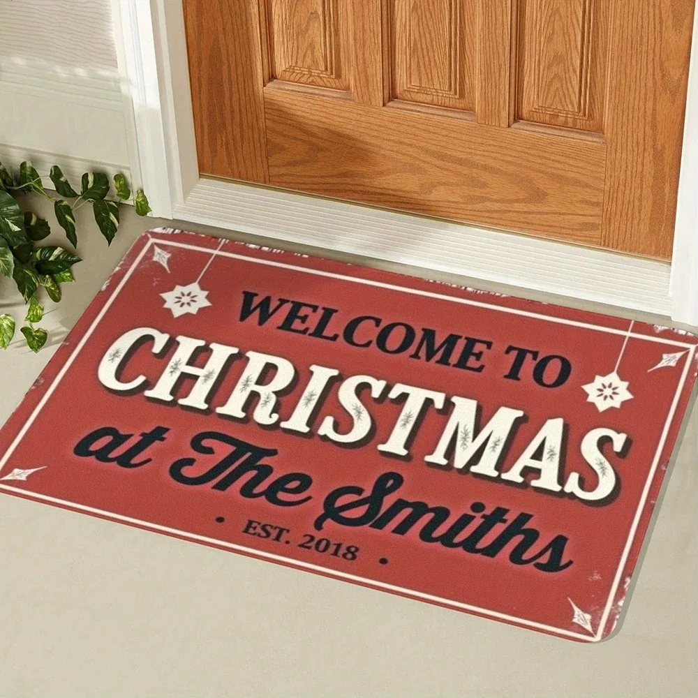 1pc Welcome to Christmas at Home , Holiday indoor and outdoor rear front door welcome mat winter door mat.