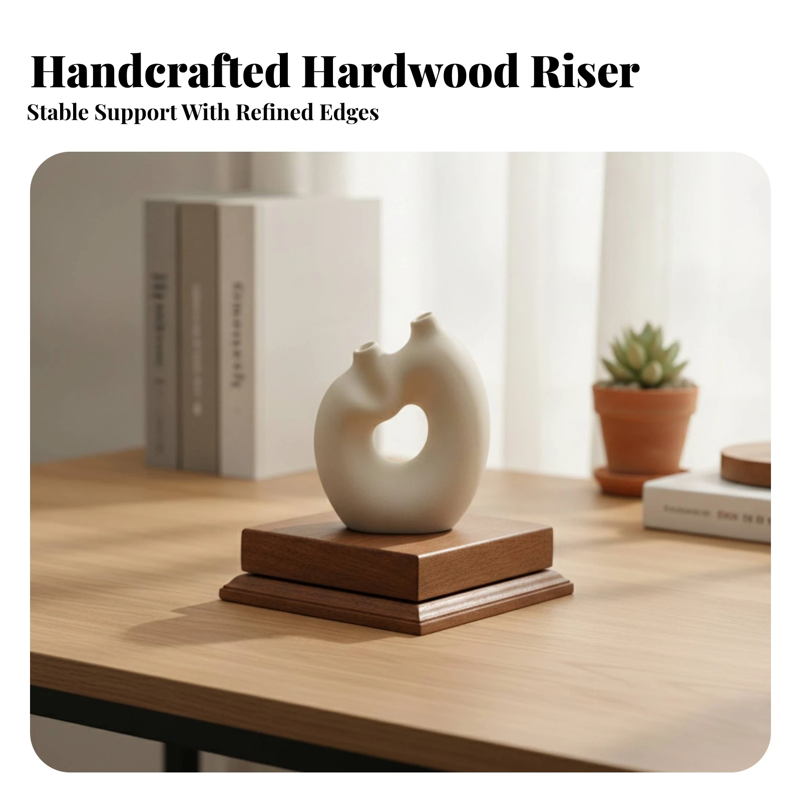 Square Wooden Display Pedestal Tiered Wood-Grain Display Pedestal with Beveled Edges Polished Stable for Home Decor Enthusiasts