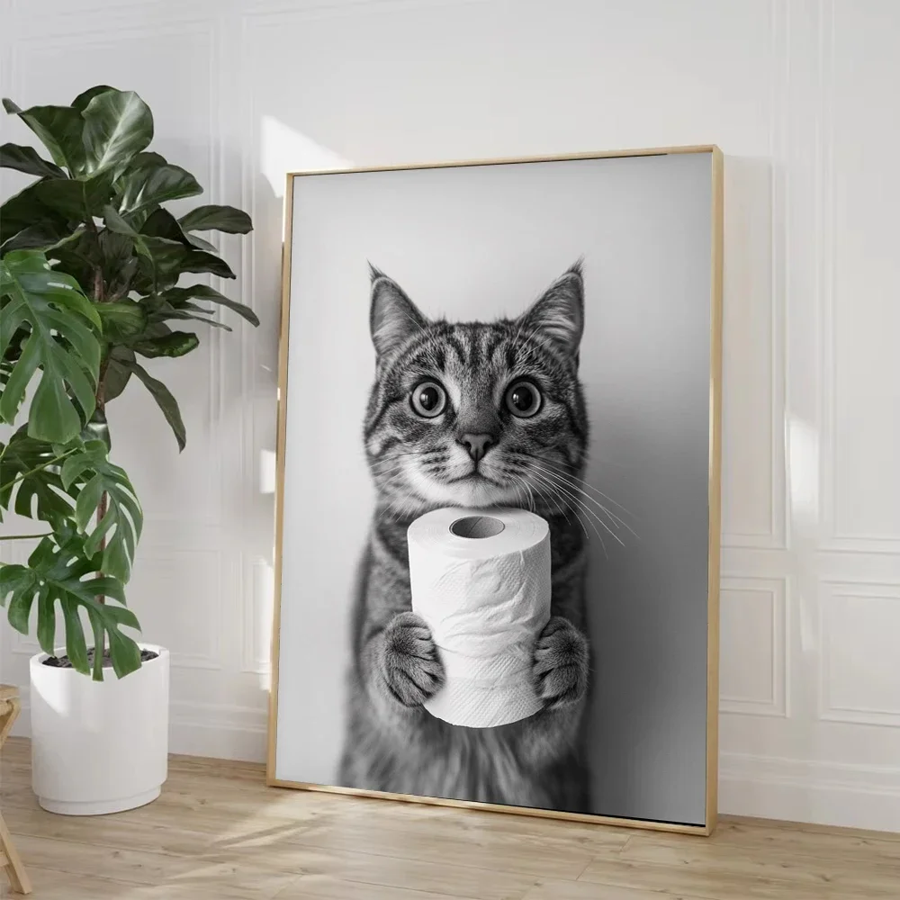 Highland Cow Otter Cat  Raccoon with Toilet Paper Poster Print Canvas  Bathroom Wall  Funny Toilet Humor Home Decor view 4