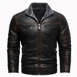 Men's winter pu leather coat thickened artificial leather plush warm industrial retro imitation leather jacket