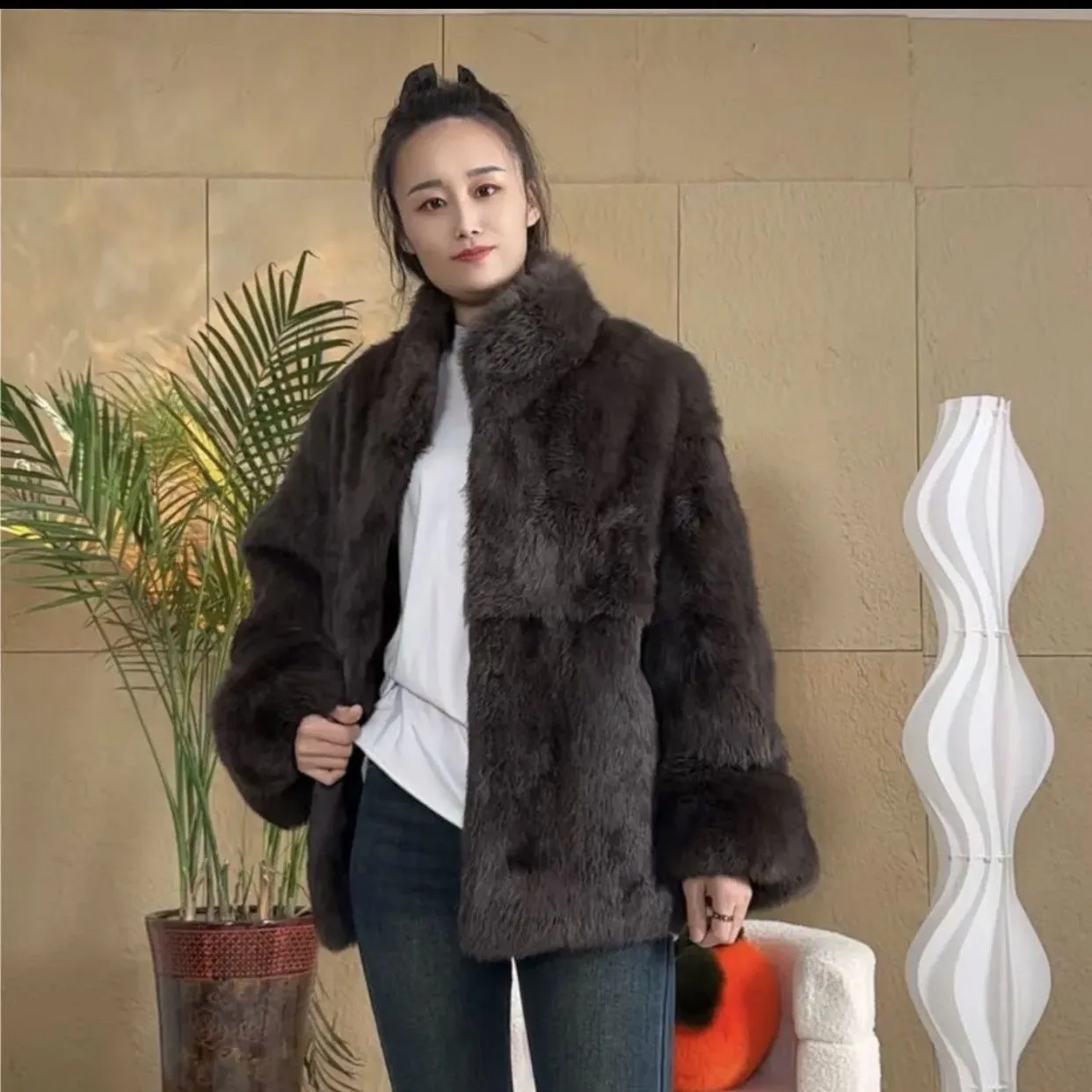 QUEENTINA Natural Fur Coat Women Winter Jacket Real Leather And Fur Bolero Women\'s Clothing Female Outerwears With 2024 Black