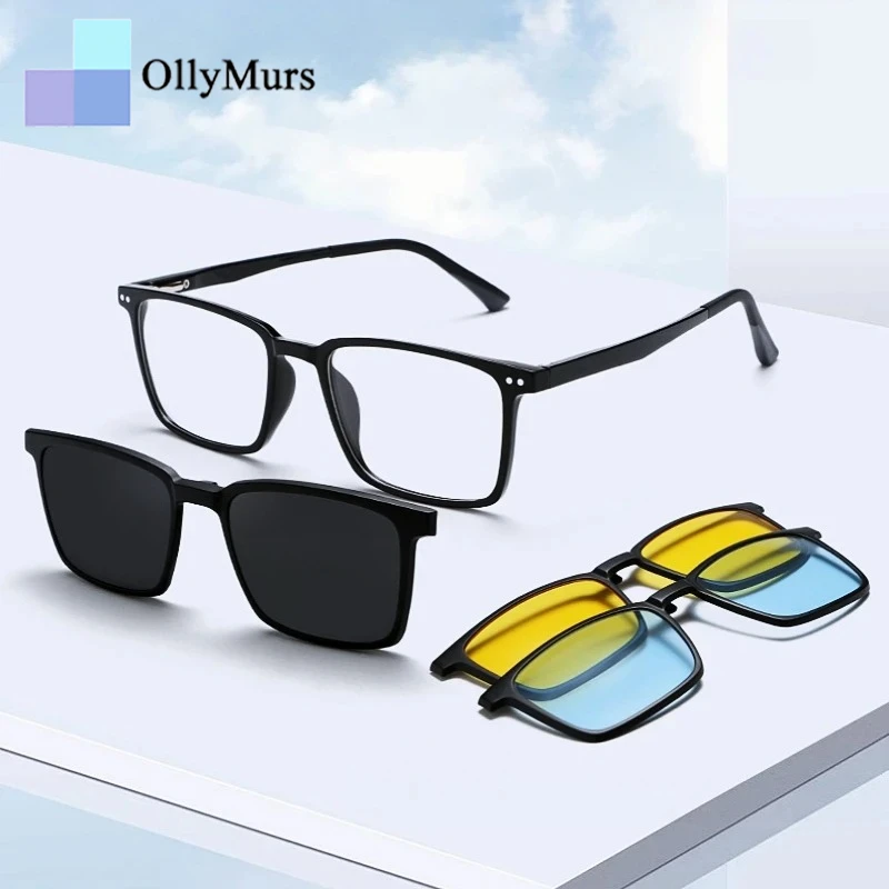 

OLLYMURS новые модные квадратные поляризованные магнитные клипсы для мужчин ультра-легкие оптические очки по рецепту оправа для женщин 6208