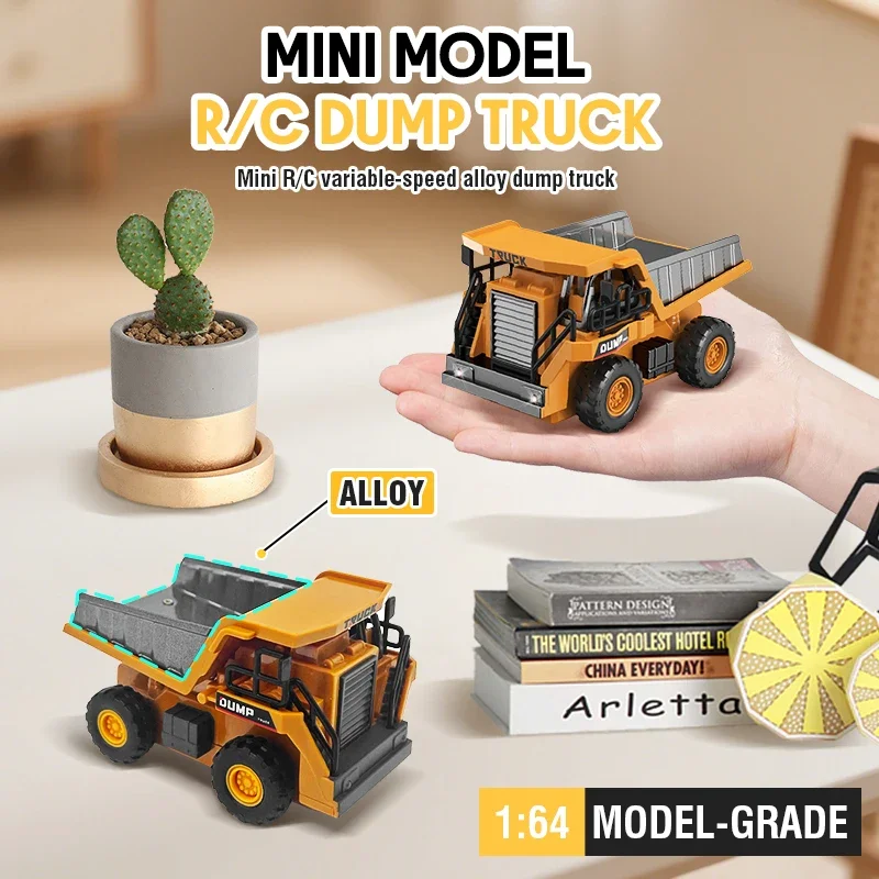 1/64 4WD RC Mini camión volquete de aleación 2,4G coche volquete eléctrico Control remoto carretilla elevadora camión vehículo de ingeniería juguete para regalos de niño