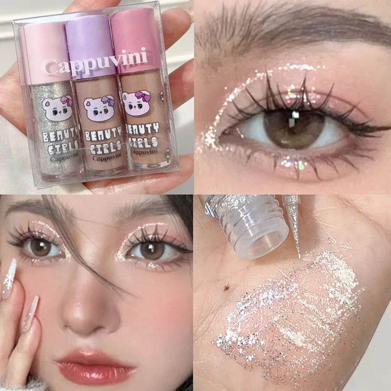 Monocromático glitter líquido sombra iluminador perolado sombra de olho delineador cosméticos iluminar deitado bicho da seda maquiagem dos olhos