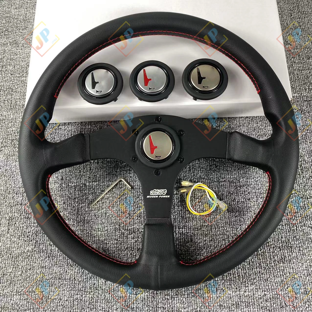 JDM MUGEN leather racing steering wheel 14-inch with horn buttons