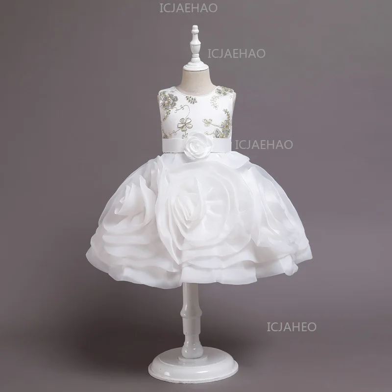 Girls Princess Dress, Floral Tulle Performance, Kids Formal Party Dress Children Tutu Gown, Sleeveless Train Dress For Piano