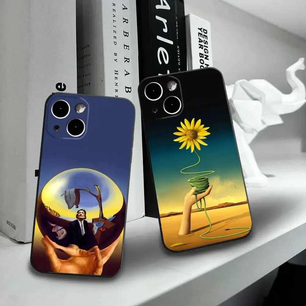 

Etui Salvador Dali Painting Phone Case For iPhone16,15,14,13,12 Mini 11 Pro XR,X,XS,MAX 7,8 Plus Silicone Cover Soft Black