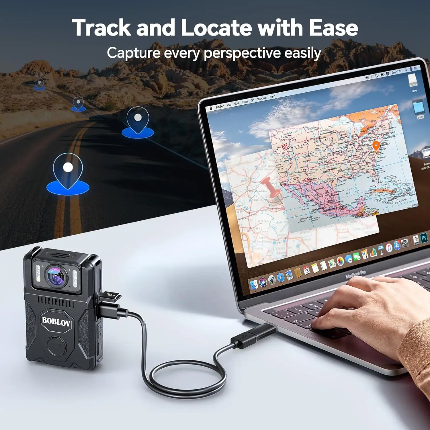 BOBLOV M7 128GB 1080P ボディカメラ - 4000mAh 14 時間 GPS 録画、180 °   法執行機関/日常使用/パトロール用回転レンズ