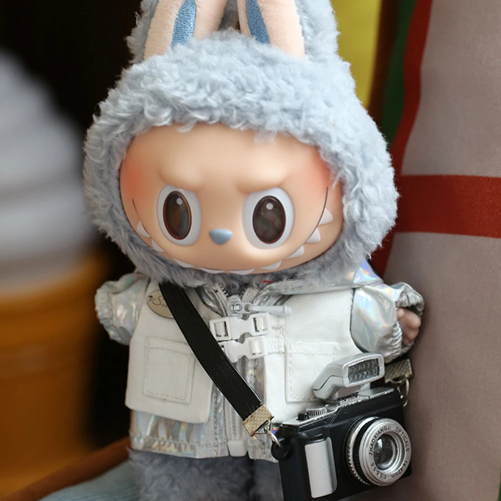 Stylish Silver Fake Two Windbreakers Mini Plush Doll'S Clothes Outfit Accessories for 17cm Korea Kpop Exo Labubu Clothing Gift