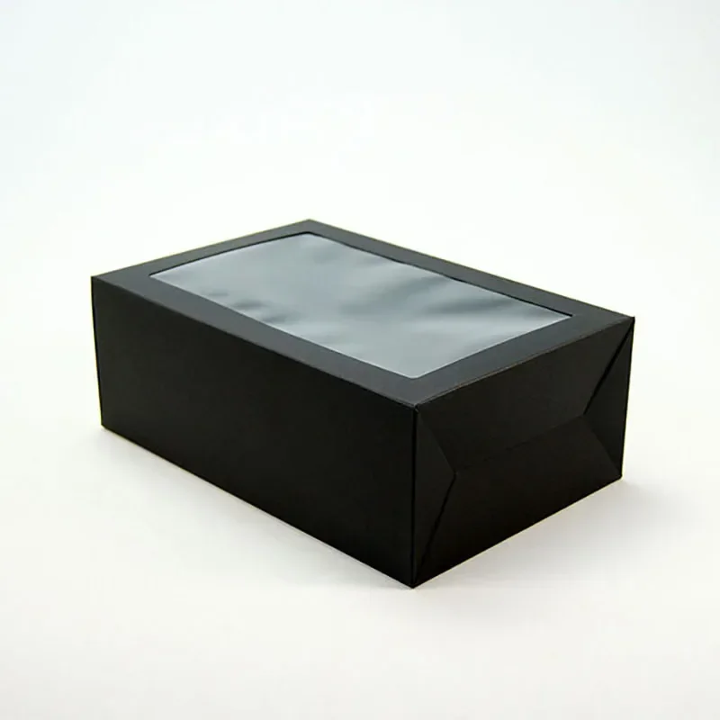 6pcs Rectangle Kraft Paper Box Christmas Gift Packaging Boxes With Clear Window New Year Wedding Party Cookie Candy Cake Boxes