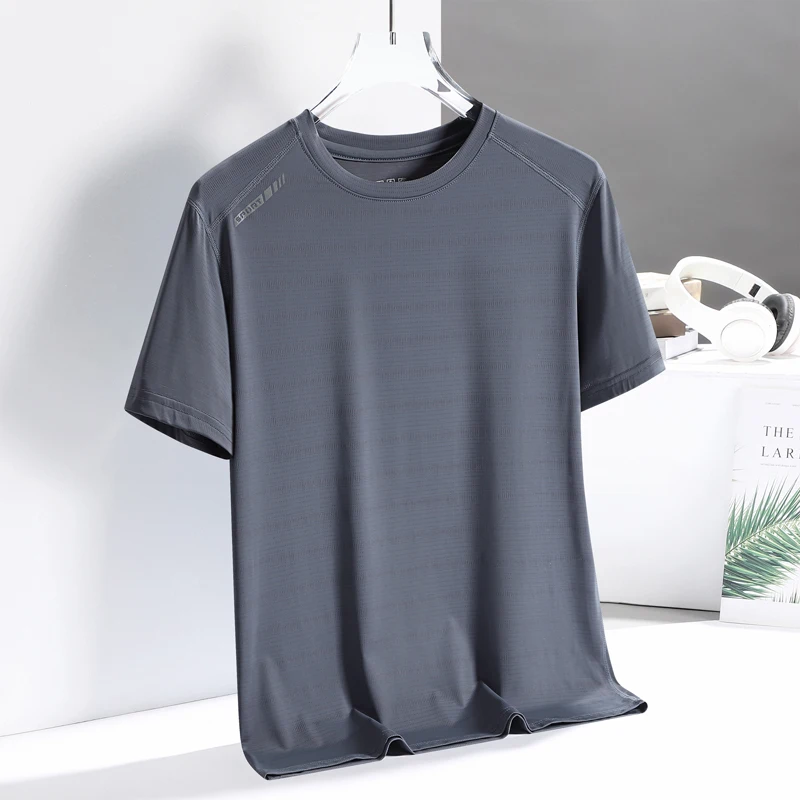 Fashionable New Summer Sports Men\'s Casual Full-Color Ice Silk Short-Sleeved T-Shirt Loose Large Size Breathable Gym Clothing