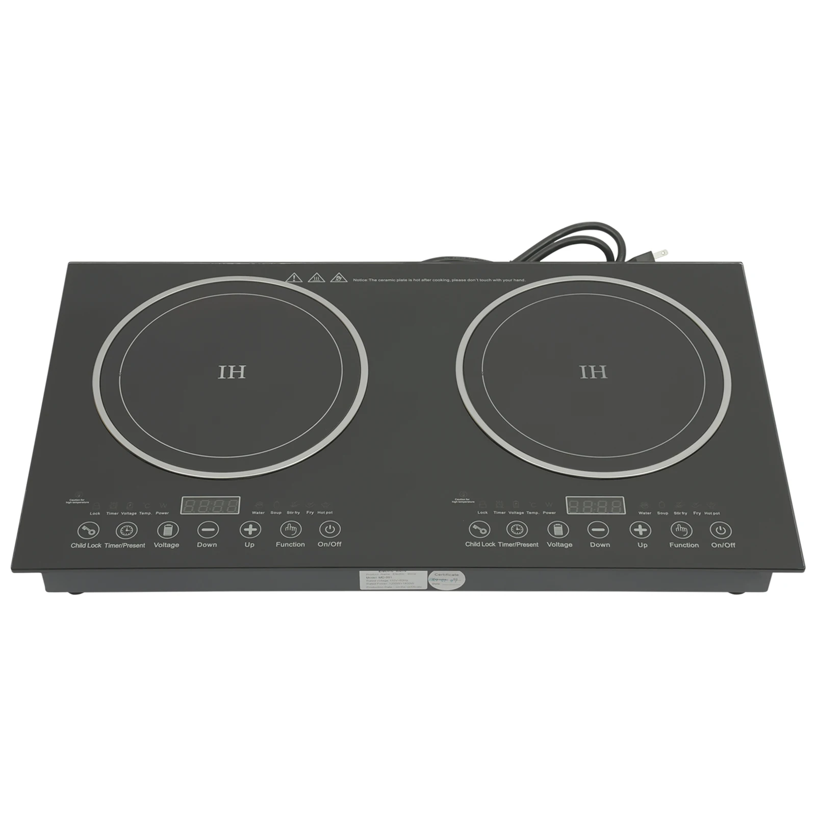 Portable Electric Dual Induction Cooker Cooktop Countertop Double Burner Embeddable1200w×2 Black Crystal Panel