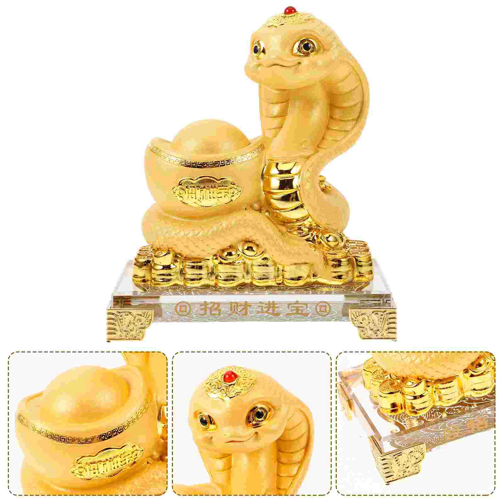 Year of The Snake Ornaments Naked Statue Chinese Animal Zodiac Figurines Decor Indoor Home Interior Resin Gold Accents