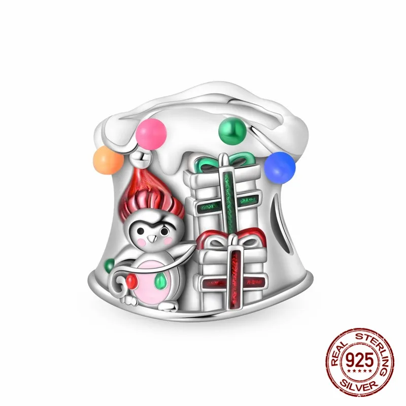 

925 Sterling Silver Zircon Christmas Hat Pendant Bead paired with an original bracelet a DIY womens jewelry gift