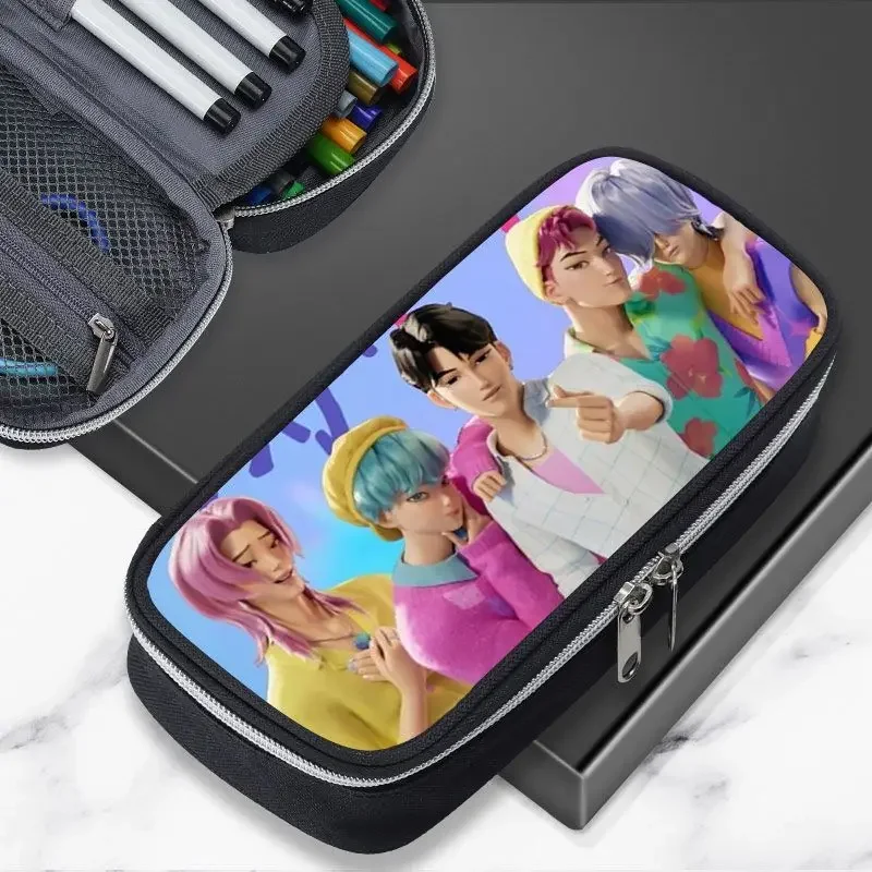 KPop Demon Hunters Rumi Mira Zoey Creative Cartoon Large Capacity Pencil Bag Animation Surrounding Student Stationery Box Gift