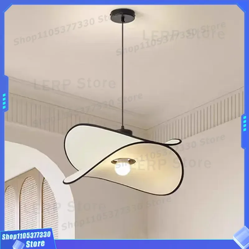 French Retro Straw Hat Chandelier Potato Chip Design Dining Room Light Song Style Aesthetics Medieval Wabi Sabi Simple Fabric