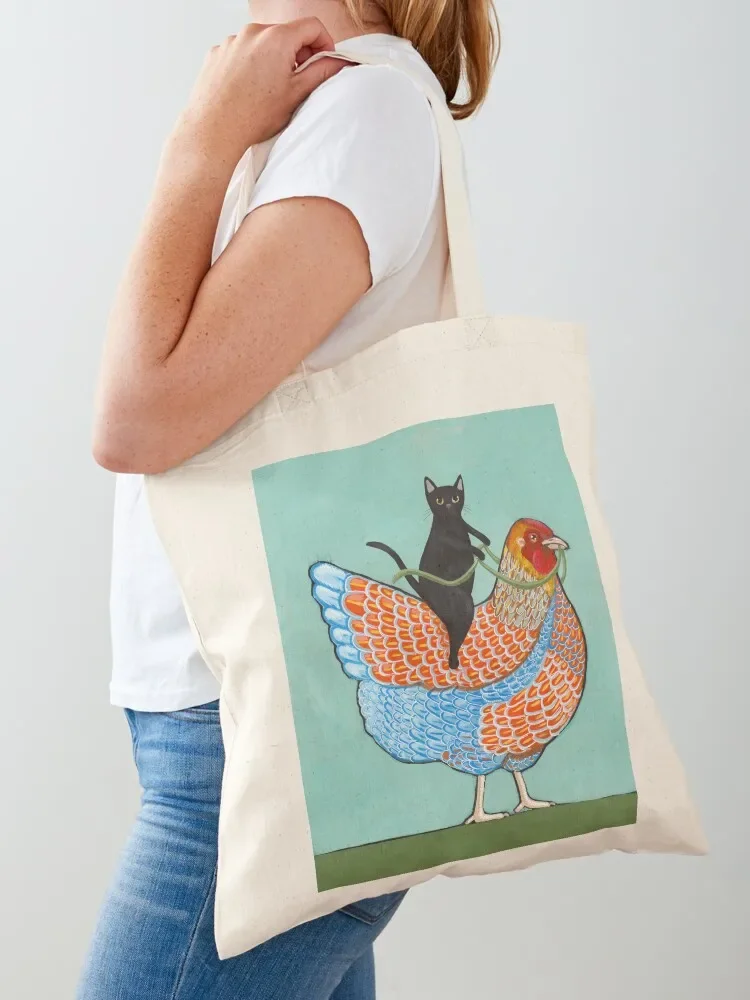 

Chicken Ride Wyandotte and Black Cat Tote Bag Women's shopper large tote bag great bag Custom