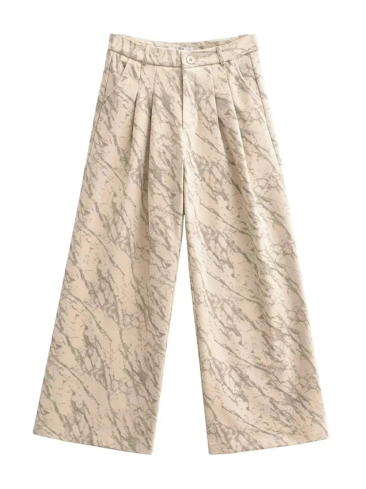 

2026 Autumn/winter High Waisted Retro Button Zipper Long Pants Women's Casual Print Loose Versatile Wide Leg Pants WCZP