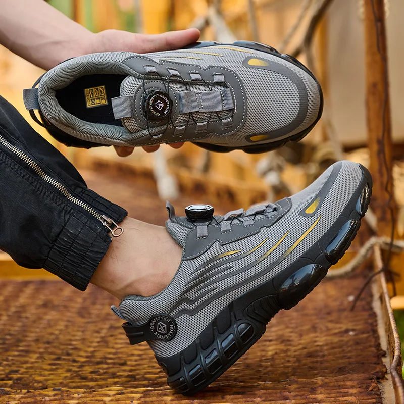 

Men's Work Shoes with Spikes Metal Protective Breathable Mesh Shoes Prick-resistant and Impact-resistant Lace-up Shoes