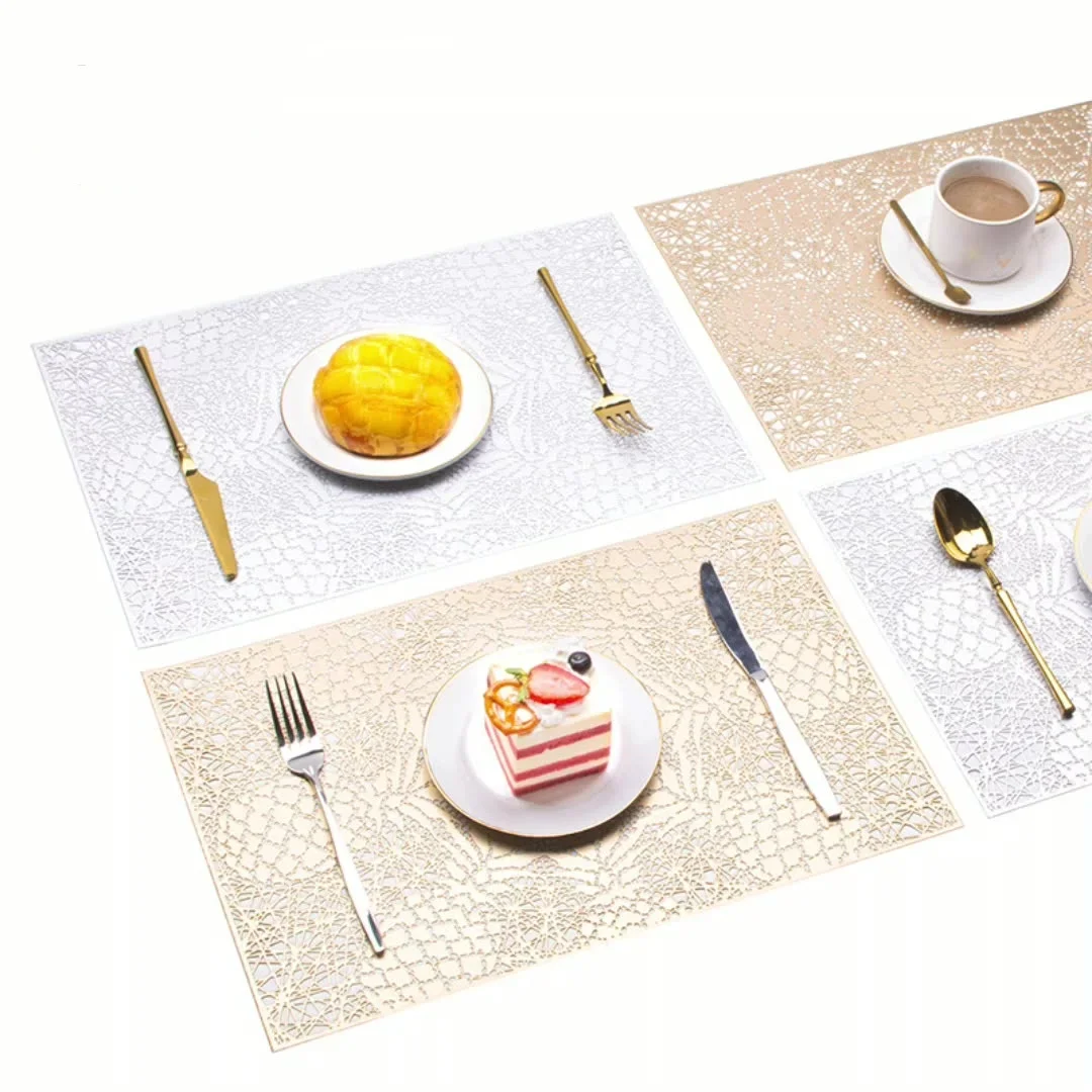 

PVC Hollowed Out Placemats Hot Gold Leaves Insulating Mats Square Non-iron Non-slip Placemat Home Dining Table Waterproof Pads