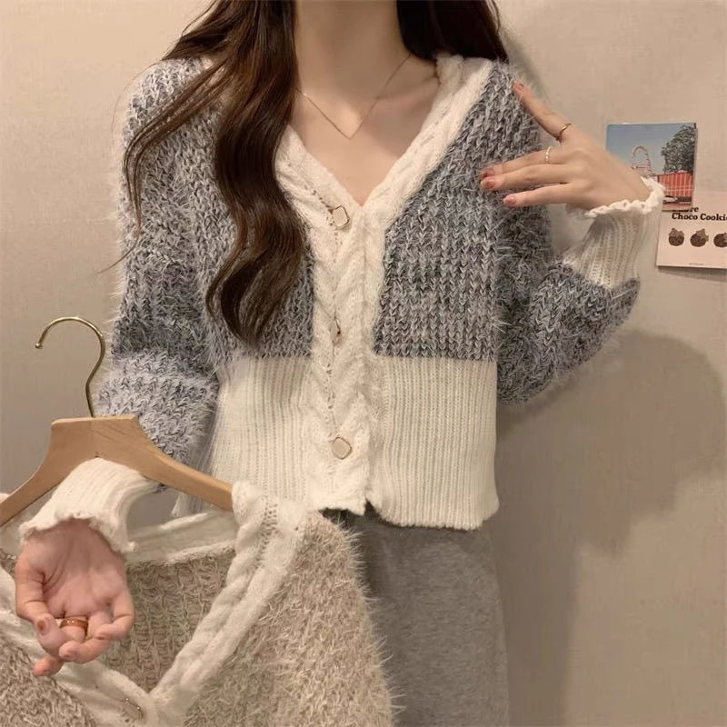 Knit Cardigan Female New Autumn and Winter Models Sense of Advanced Temperament Puff Sleeve Sweet Sweater Dopamine