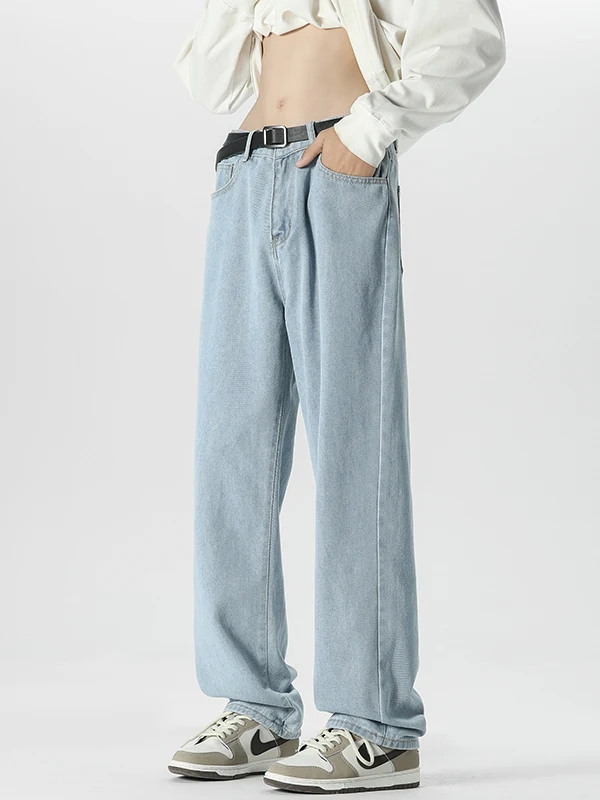 

Мужские джинсы свободного прямого кроя для весны, осени и лета в американском уличном стиле, повседневные длинные брюки из износостойкого хлопка и полиэстера