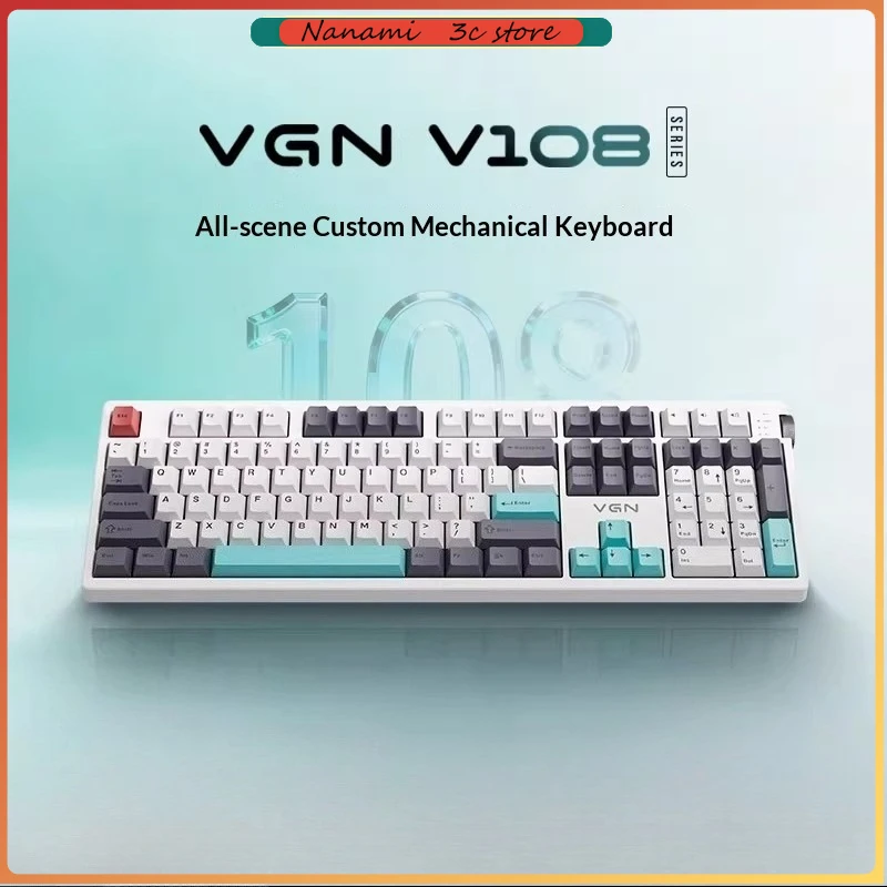 New VGN V108 Mechanical Keyboard Full-Scene Customizable RGB 1ms Gaming Latency Tri-mode Bluetooth eSports Game Keyboards Gifts