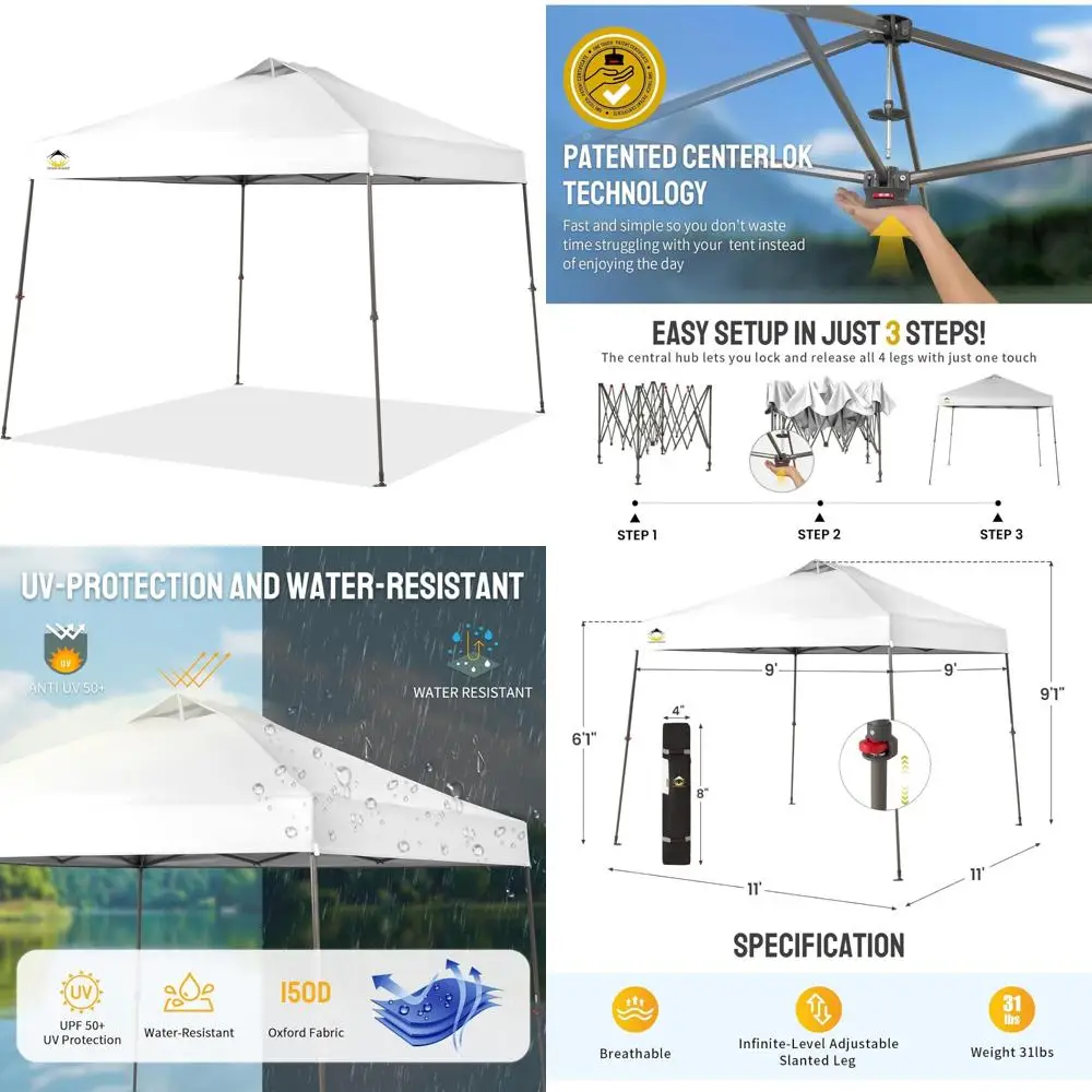 

Quick Setup 11x11 Pop Up Canopy Tent for Outdoor Events, Parties, and Camping with Easy One-Push Installation and Long-lasting D