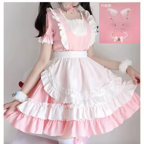 Pink loli cosplay pussy dress maid dress lolita soft girl maid uniform anime cosplay women dress