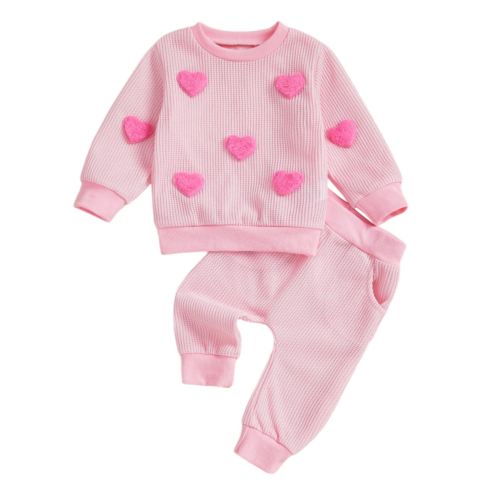 

Little Girls Valentine s Day Pants Sets Long Sleeve O Neck 3D Heart Tops Pants Sets