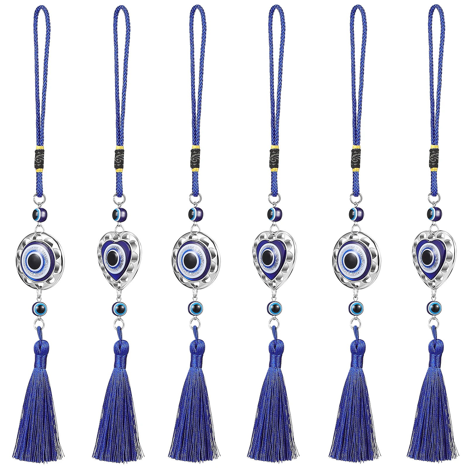 6Pcs Car Hanging Pendants Glass Evil Eye Hanging Decorations Evil Eye Tassels Hanging Ornaments Evil Eye Hanging Pendants 27cm