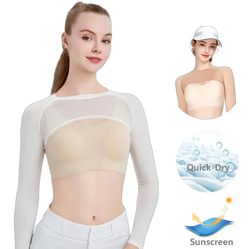MG Golf Sunscreen Shawl Outdoor Ice Silk Arm Sleeves Women Thin Breathable Anti-UV Tops Lady Inner Crop Tops Summer Tights