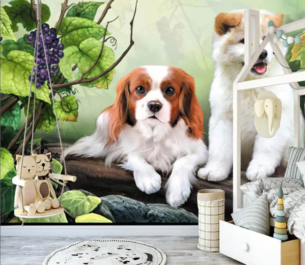 Custom mural dog head portrait collection wallpaper home decor cartoon children's room animal head wall painting 3d wallpaper