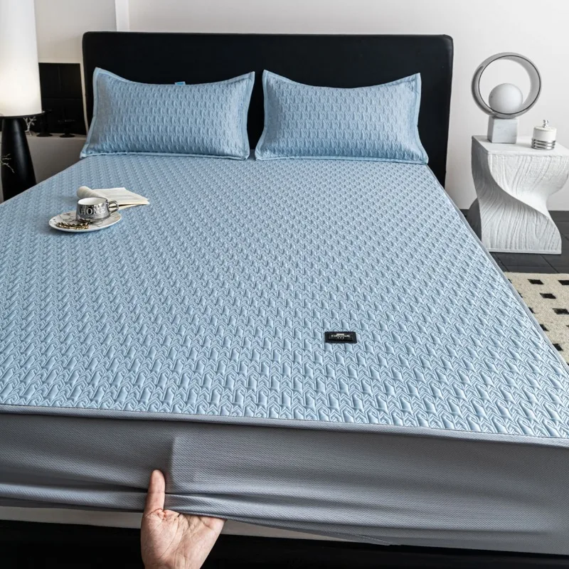 High gram sandwich composite ethylene jacquard ice bean fitted sheet ice ribbed twill fitted sheet three-piece set