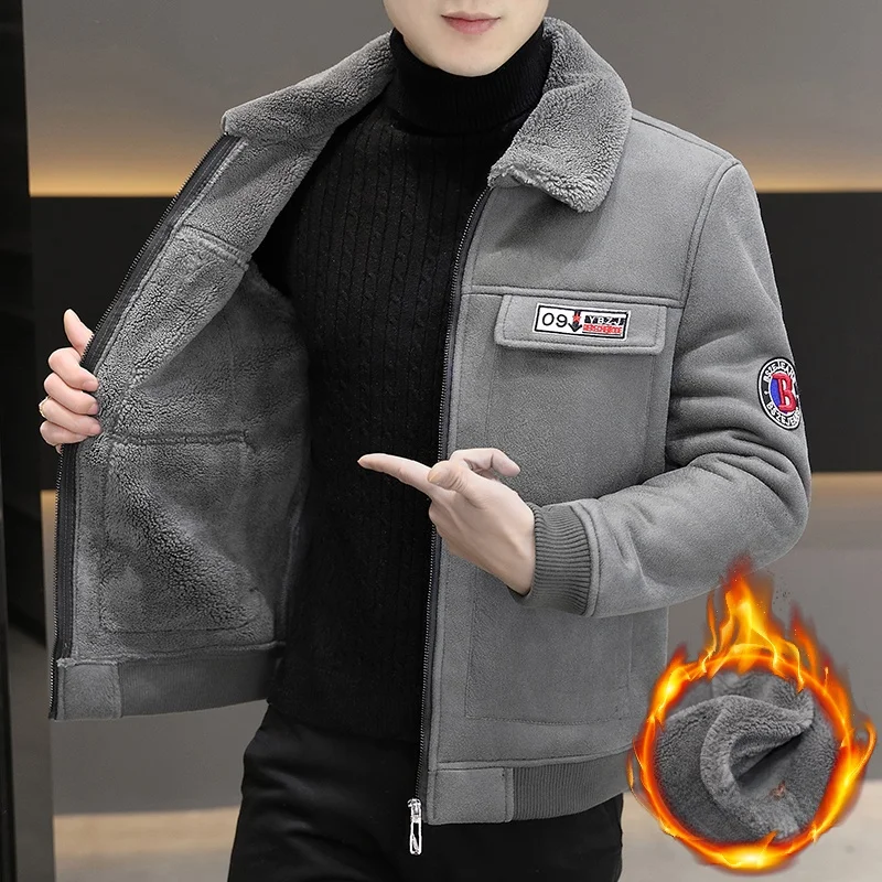 

Thiened Fce Men's Jaet Stand Collar Zipper Closure Casual Sle Long Sve Polyester Fiber Warmth Large Size Versatile