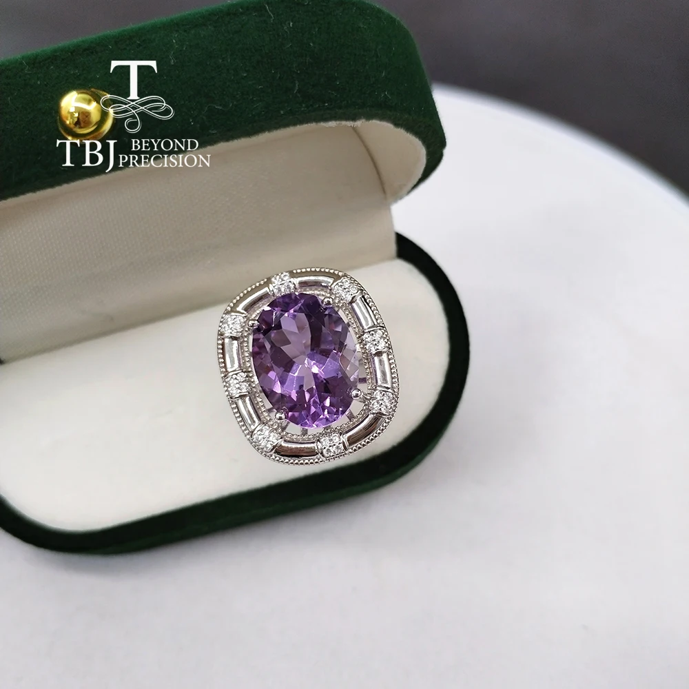 2026, Luxury Natural Brazil Amethyst Large gemstone silver ring February birthstone  unique delicate neutral design fine jewelry