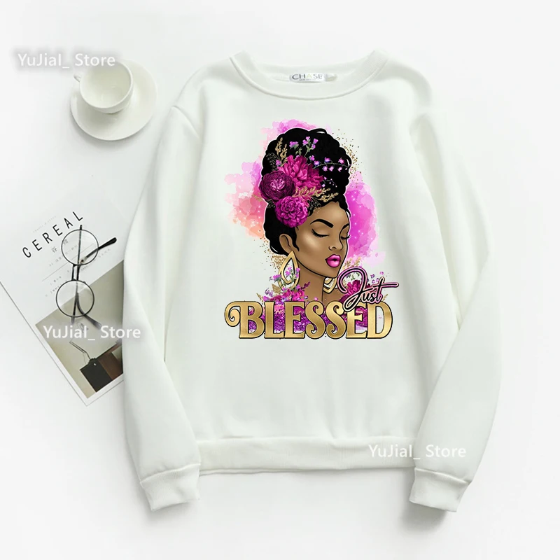 2023 Just Blessed Melanin Graphic Print Hoodies Women Watercolor Black Girls Magic Sweatshirt Femme Harajuku Kawaii Clothes Tops