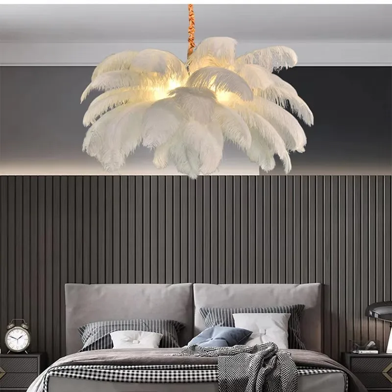 Living Room Light Luxury Clothing Store Ins Pendant Lamp Nordic Daughter's Room Simple Cream Style French Ostrich Feather Lamp