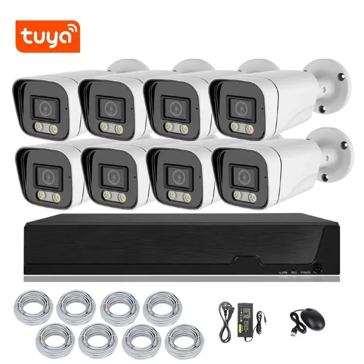 Tuya CCTV Camera Kit IP Camera Built-in Mic Human And Vehicle Detection 4 8 Channel Set 4mp 6mp 8mp AI NVR POE Camera Kit