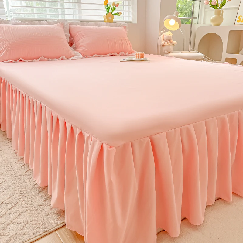 Bonenjoy Bedspread Solid Color Bed Skirts Home Bed Cover Brushed Mattress Protector faldones de cama (Pillowcase Need Order)